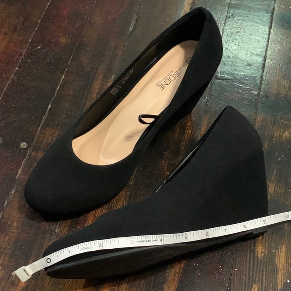 Black Suede Almond-toe Wedge-style Heels - Picture 7 of 8